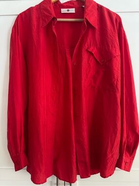 Milano Sport Bright Red Women's Long-Sleeve Button-Down Silk Blouse L